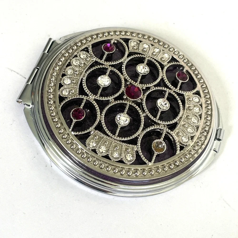 Swarovski Yellow Hand Mirror plus Compact Mirror Set Blessed Gold Rhinestone 3pc